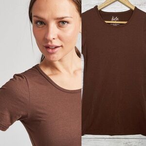 Kalon Tan Brown Scoop Neck T-Shirt Base Layer Short Sleeve Fitted XS